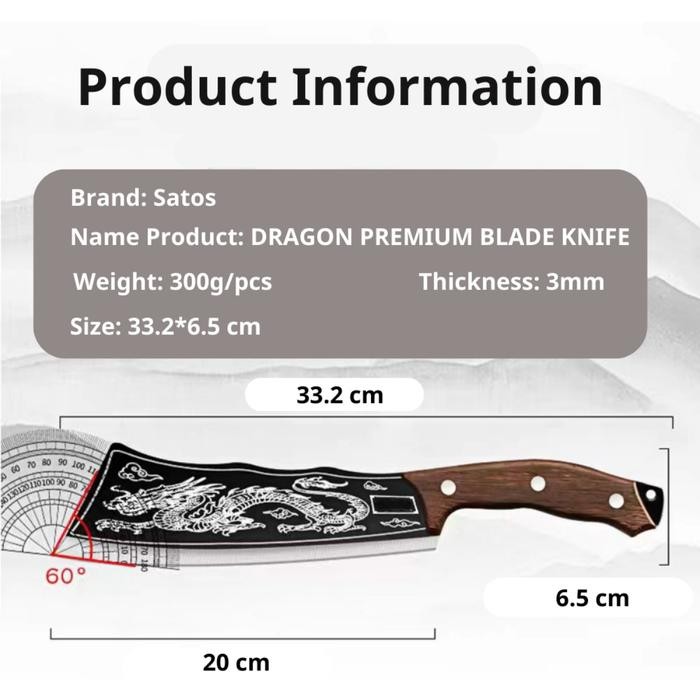 Pisau Jepang Satos Dragon Pisau Premium Pisau Daging Asli Pisau Daging Tulang Pisau Pemotong Daging