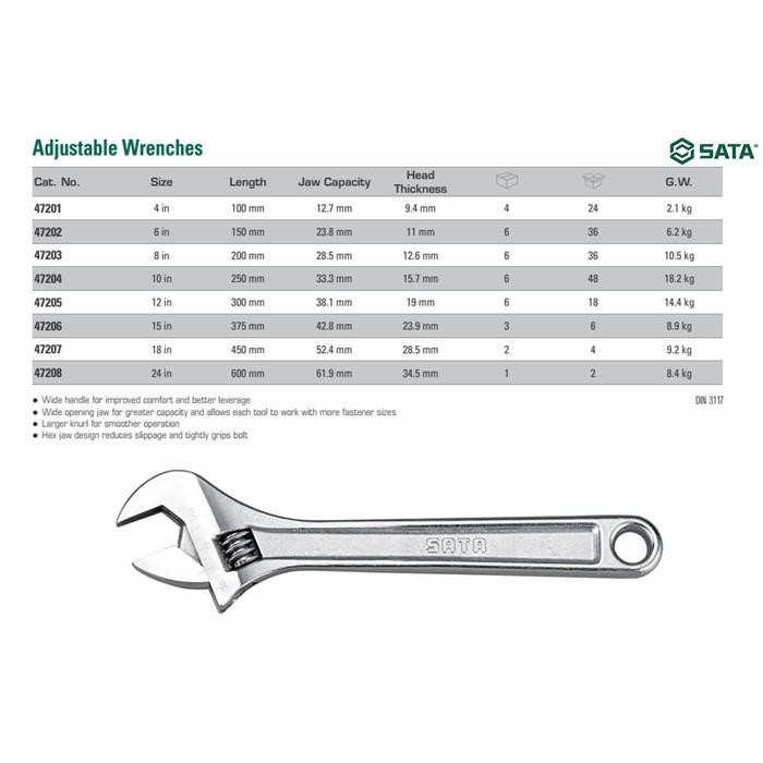 KUNCI INGGRIS 4 INCH 47201 ADJUSTABLE WRENCH SATA TOOLS