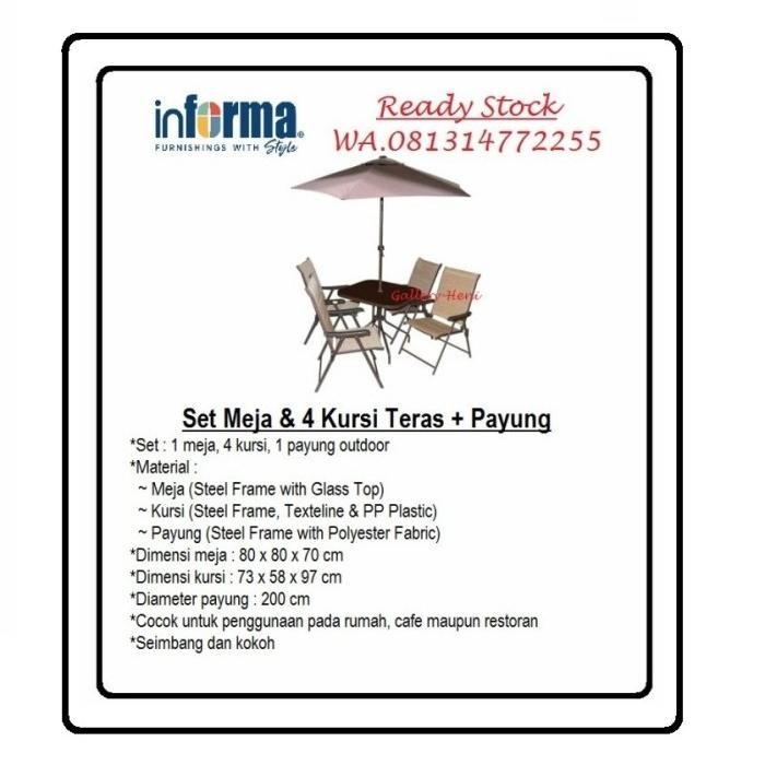 Informa Soleil Set Meja Cafe & 4 Kursi Cokelat + Payung Outdoor Resto Furniture Chairs Ready Stock