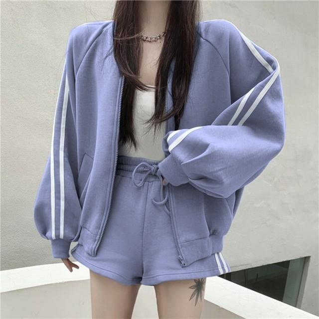 080j- Set Sweater Celana Pendek Wanita Lisa One Set Setelan Wanita Fleece Baju Fit Jaket