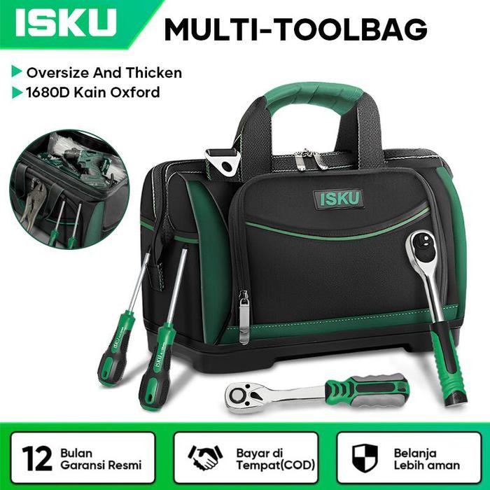 ISKU Tool Bag Besar 13-20 inch Kain Oxford Tebal Tas Alat Perkakas Kuat Tas Perkakas Toolkit Tool