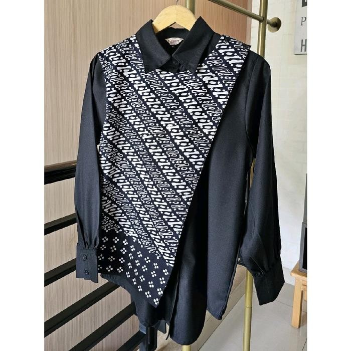 Saiara Kemeja Batik Kombinasi Raisha Hitam #Gratisongkir