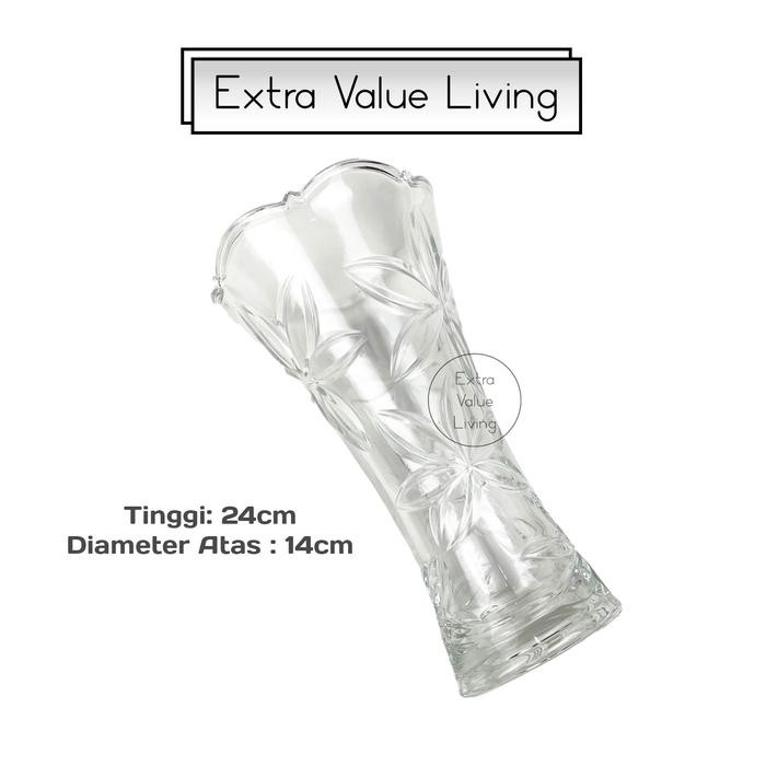 60qm- Vas Bunga Kaca 24 Cm Pot Bunga Kaca Bening Pot Kembang Kaca Glass Flower Vase Hiasan