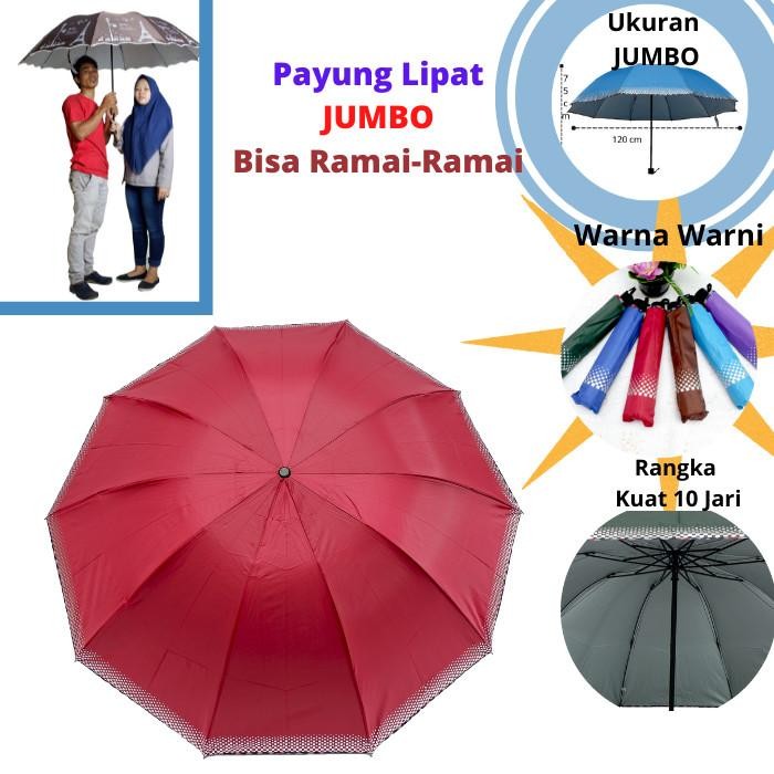 Payung Lipat 3 Super Jumbo Besar 10 R Jari Motif Tube Nagoya NF 351 Anti UV Tahan Panas Hujan