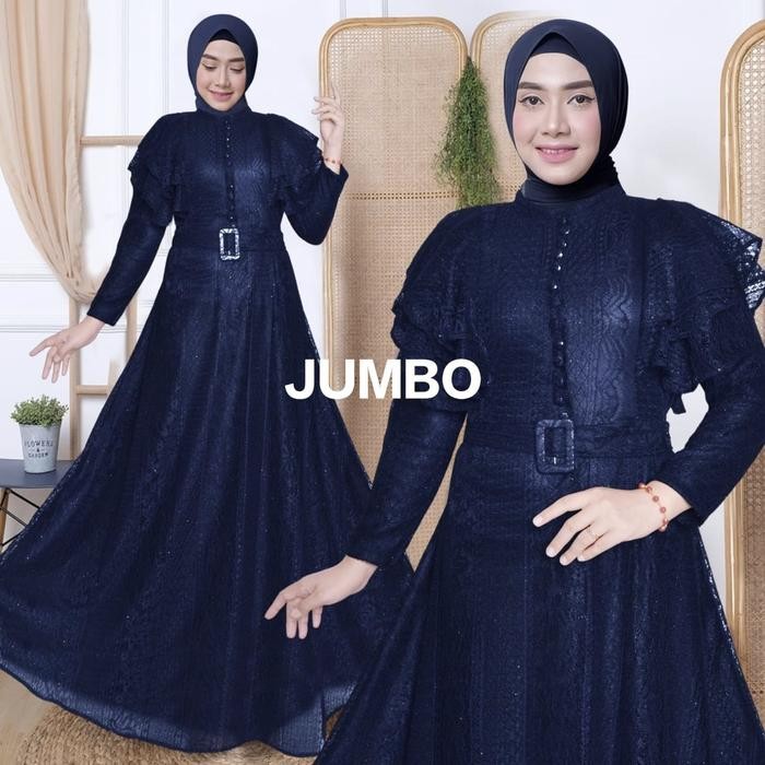 k4un- Qaira Fashion : Latisa Gamis Jumbo - Gamis Brukat Malika Jumbo One Size Fit To Xxl