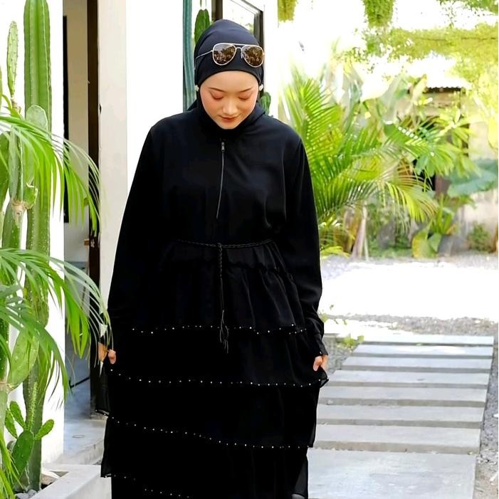 KirimCpT- Abaya Neyna (Susun) 6Layer Hitam Busui Dress Maxi Gamis Wanita Muslimah Lebaran Murah
