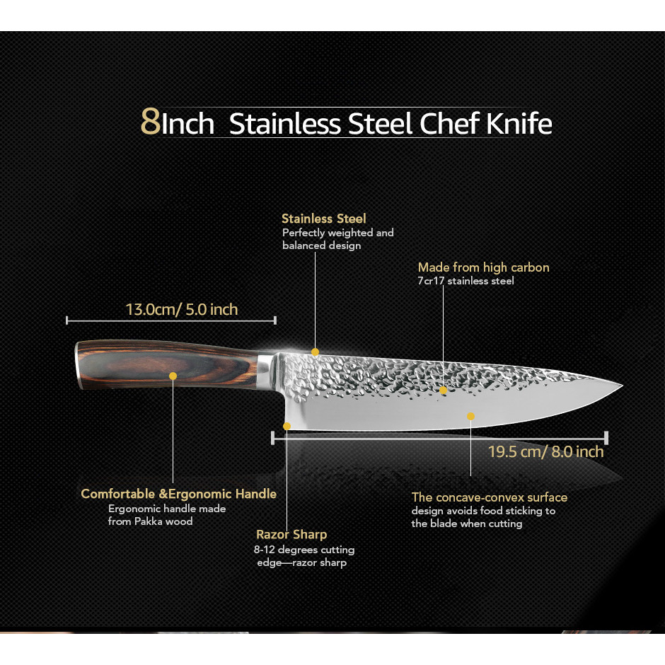 Kitchen Knife 8 inch Professional Japanese Chef Knives 7CR17 440C High Carbon Stainless Steel Meat C