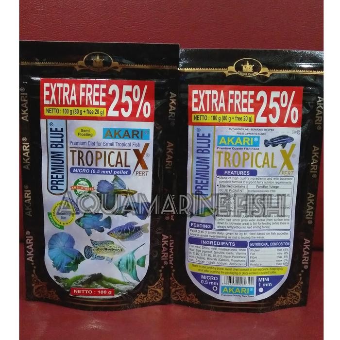 v0w1- Akari Premium Blue Tropical Xpert 0.5Mm Pelet Micro Channa Cichlid Cupang Neon 100 Gr