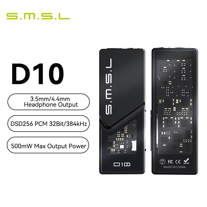 BARU SMSL D10 Portable DAC Headphone Amplifier DSD256 32Bit/384kHz 3.5mm/4.4mm Headphone Output