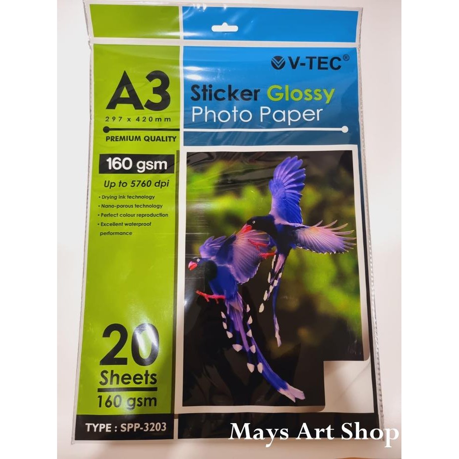 ProsesCPT- Sticker Photo Paper Glossy A3 V-Tec / Kertas Foto Stiker Vtec 160 Gsm