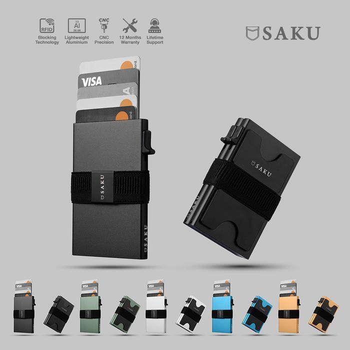 SAKU Dompet Kartu Pria Smart Card Holder Wallet RFID Commando - Black, Single, Tanpa Custom