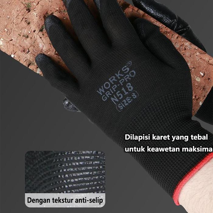 Sarung Tangan Kerja Lateks Nilon Bernapas Tahan Aus Tebal Gantung Karet Nitril Terjamin