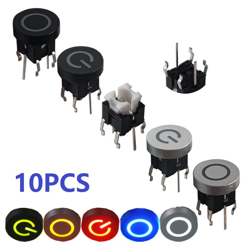10PCS 6X6X7.2mm Momentary Tact Button LED 3V Adding Caps H=8.2mm 6Pin DIP Tactical Keyboard Mini