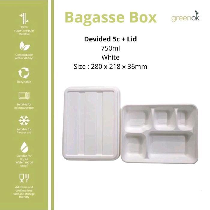 Bagasse Box 5 Compartement/Bagasse Box 5 Sekat/Food Box Pasti Promo