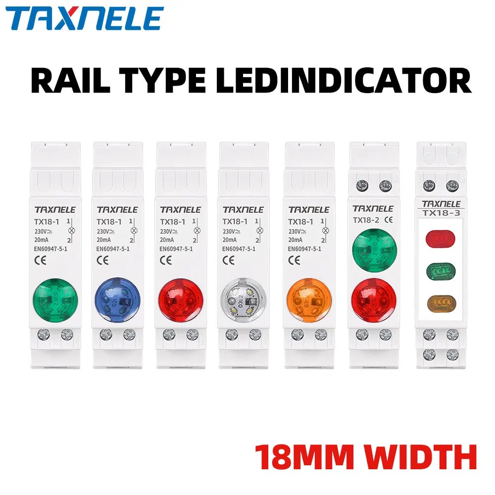 Din Rail 18mm Indicator Light AC DC 220V 230V LED Signal Lamp Pilot Lights 50Hz 60Hz Lamp Red Green
