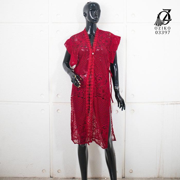 VEST OUTER TILE BROKAT OZIKO 03397 LD 105 I Outer Kondangan Wanita I Outer Casual Remaja - Maroon