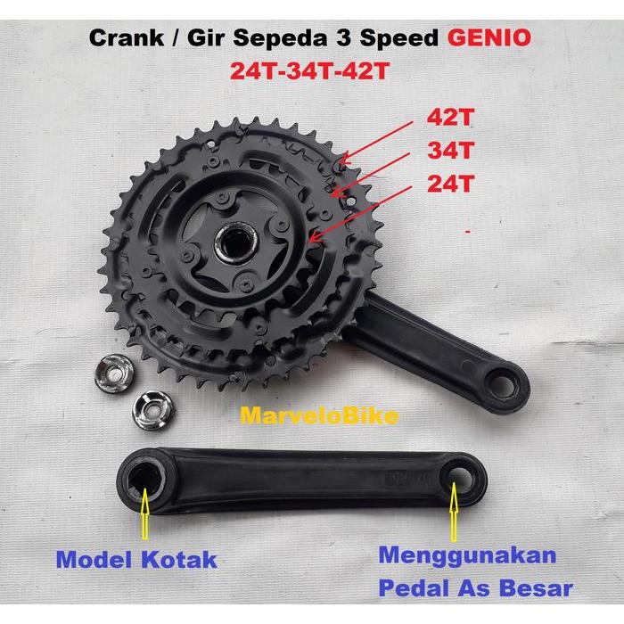 Crank Gir Depan Sepeda 3 Speed 24-34-42T Genio Gir Sepeda Mtb Federal Seli Balap Roadbike Siap Kirim