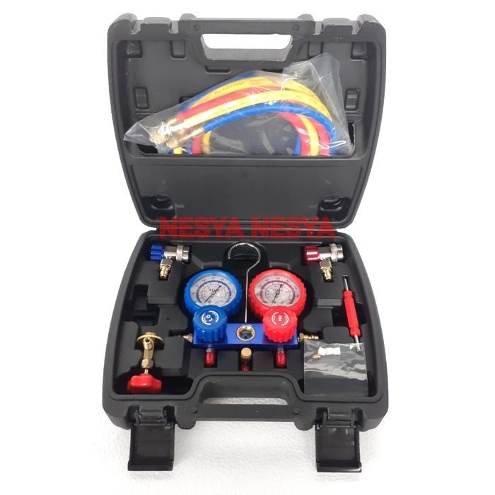 Meteran Manifold Alat Isi Freon Refrigerant Ac Mobil Ac Rumah Komplit