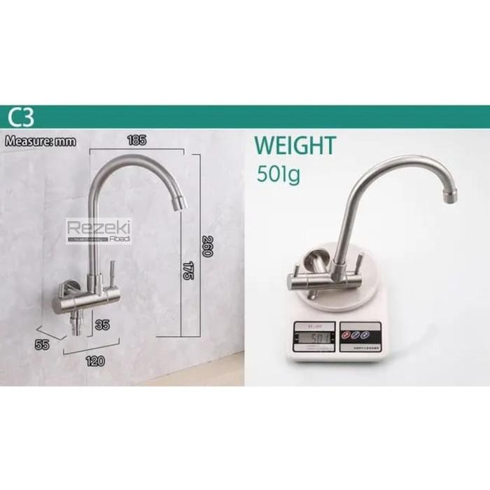 Kran Angsa Cabang 2 Sus304 / Kran Cuci Piring / Kran Filter Air / Pipa Fleksibel