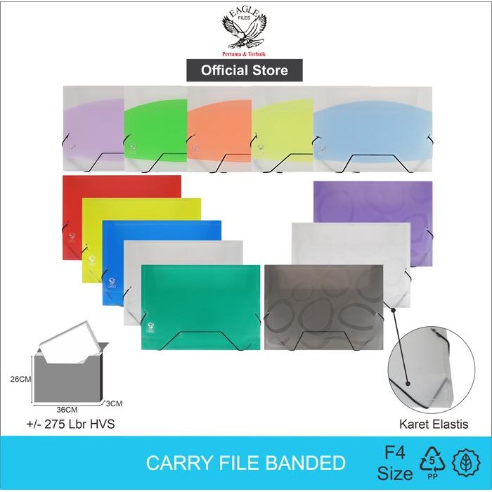 

EAGLE FILES Carry File Box Banded F4 (Folio) / Tas Dokumen / Map Dokumen Tali Karet Elastis