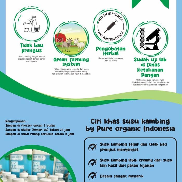 

Pilihan- Susu Kambing Cair Segar Raw Organik By Pure Organic Tidak Bau Prengus