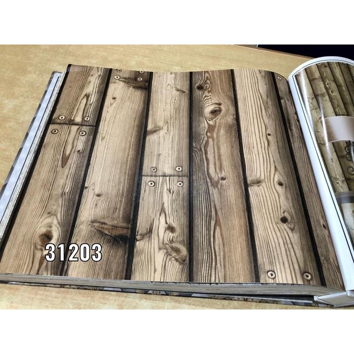 Wallpaper Dinding Motif Kayu Coklat Natural 3D Shp