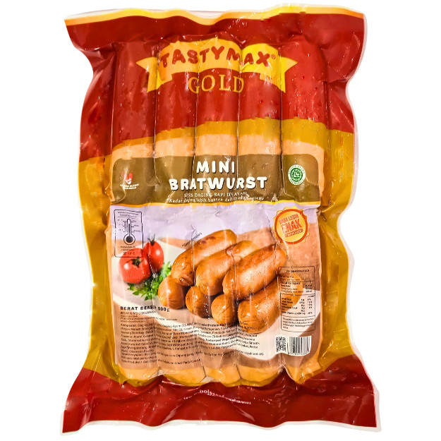 

S33171 TASTY MAX GOLD MINI BRATWURST ORIGINAL SAPI SOSIS AYAM 500GR MAJU BERSAMA (20250914)