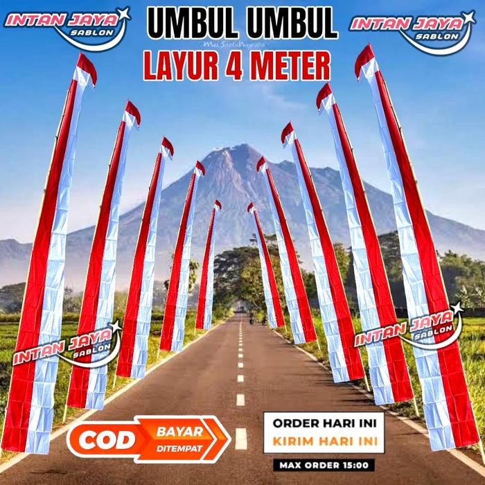 SIAPKIRIM Umbul Umbul Layur Merah Putih Pajang 4 Meter/Umbul2 Rempel Kuda Laut READY STOCK