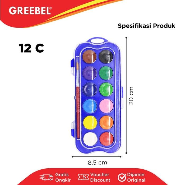 

Khusus Gosend! Cat Air Greebel Watercolor Cake 12 Warna Free Bonus Kuas