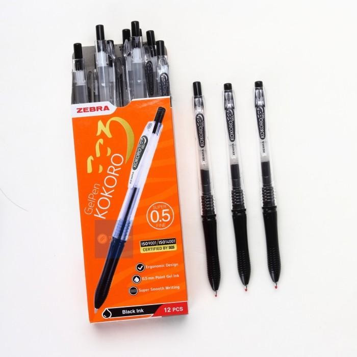 

New Zebra Gel Pen Kokoro Hitam 0.5mm Tinta Bolpen Stationery Sweet Casing Warna-warni Original