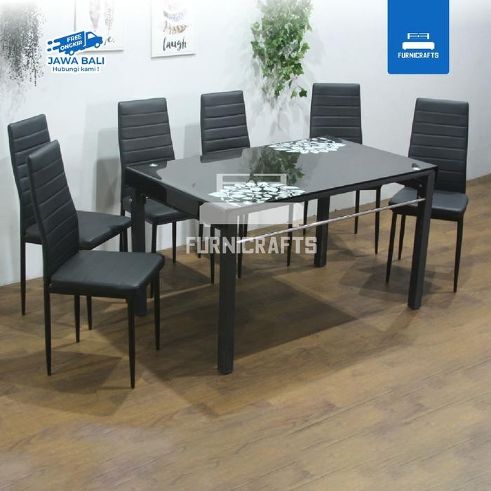 RJ MEJA MAKAN SET METAL KACA + 6 KURSI FIESTA DT