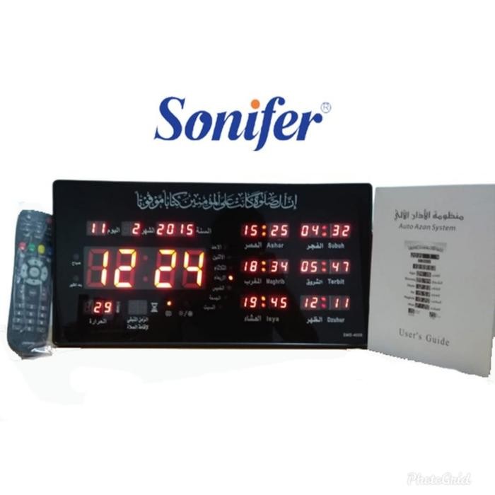 Sonifer Jam Dinding Adzan Digital Jam Dinding Sholat Otomatis SMS-4008 FREE CUSTOM NAMA