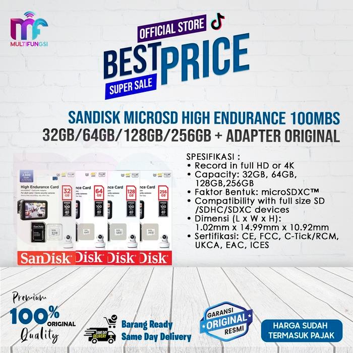 Pilihan- Sandisk Microsd High Endurance 100Mbs 32Gb/64Gb/128Gb/256Gb + Adapter Otg
