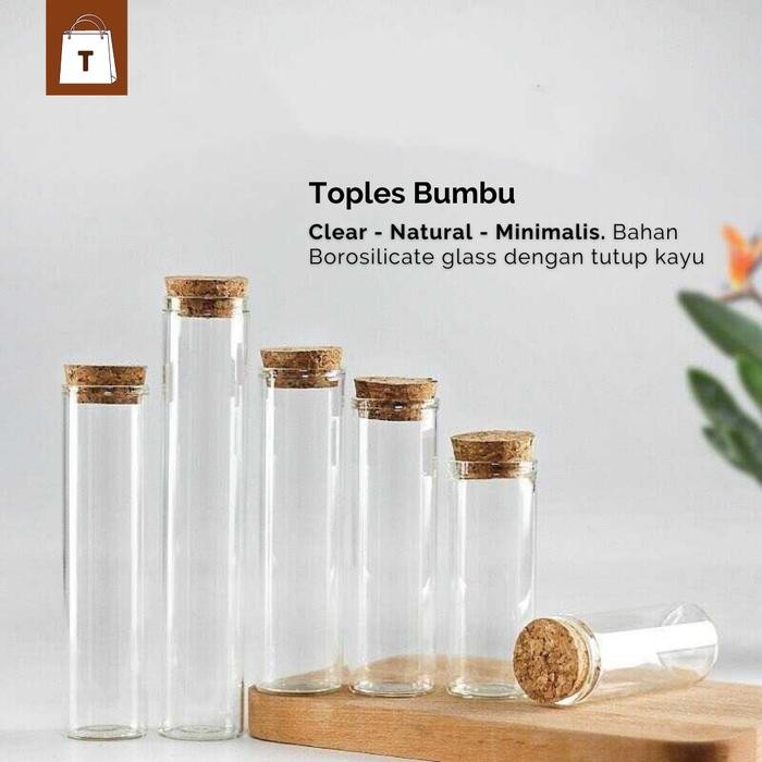 Toples Kaca Unik Tutup Kayu Kecil / Tempat Toples Bumbu Dapur Estetik