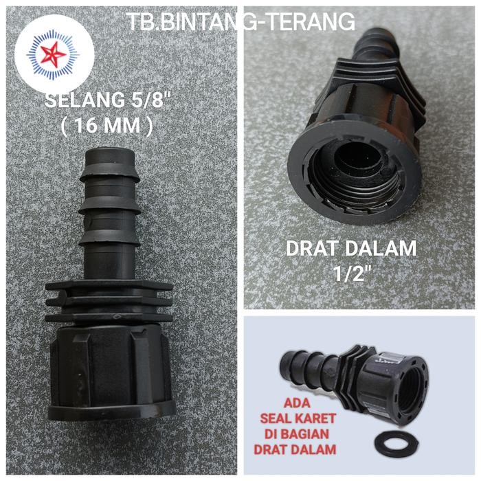 SAMBUNGAN PVC DRAT DALAM 1/2" INCH KE SELANG 5/8" INCH KONEKTOR SELANG FEMALE