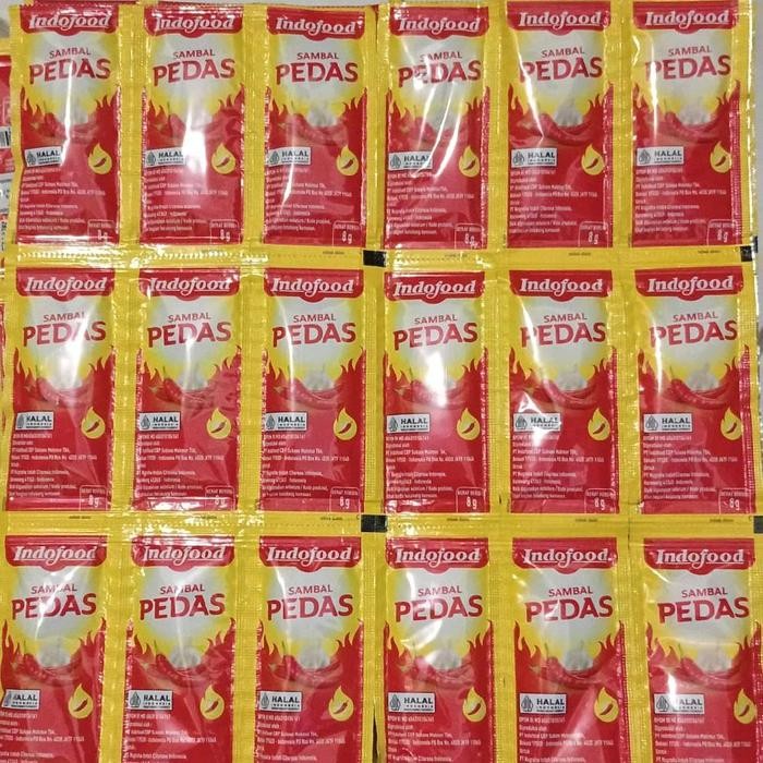

dapat 3 pack isi 108 pcs saus sambal pedas Indofood merah isi
