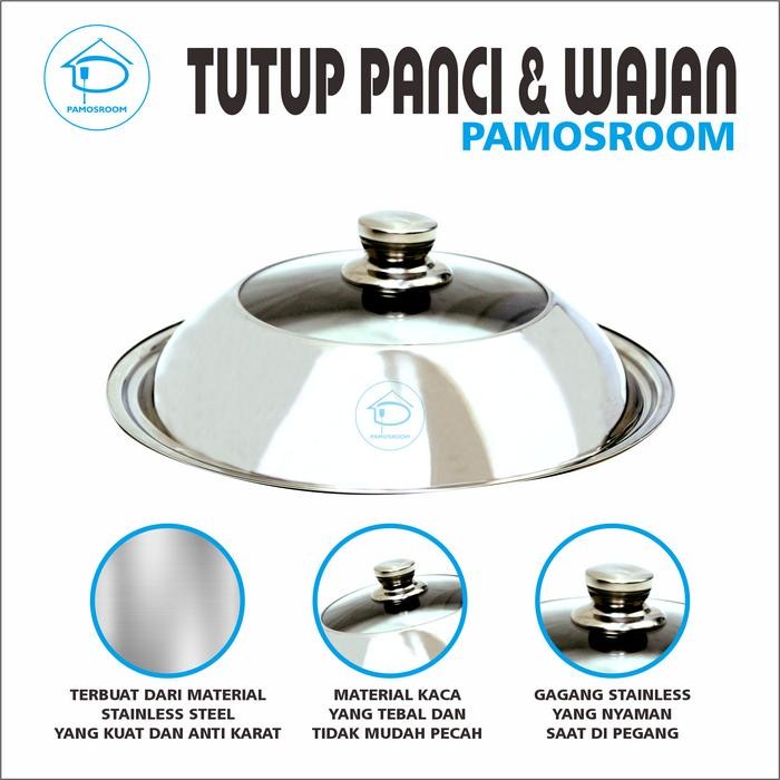 Pamosroom Tutup Wajan Kuali Panci 34 Cm Tutup Wok Pan Enamel Stainless Dengan Kaca 34Cm