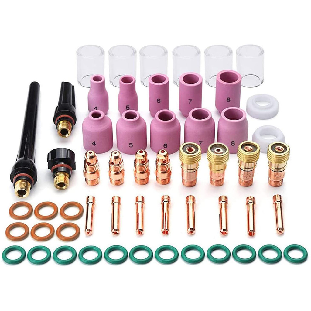 55pcs TIG Welding Torch Accessories Kit Stubby Alumina Nozzle Stubby Gas Lens for TIG WP-17/18/26 We