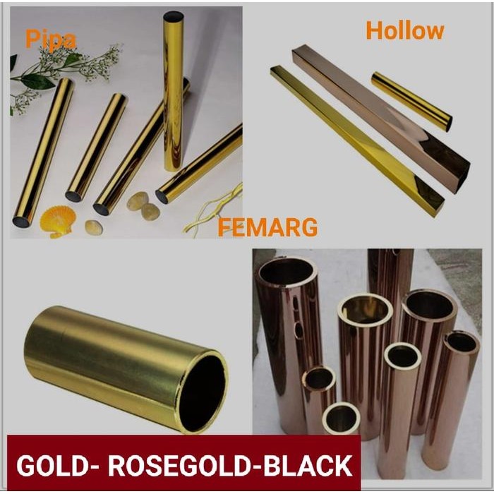 PIPA STAINLESS 25mm FEMARG SUS 201 RROR GOLD ROSE GOLD BLACK