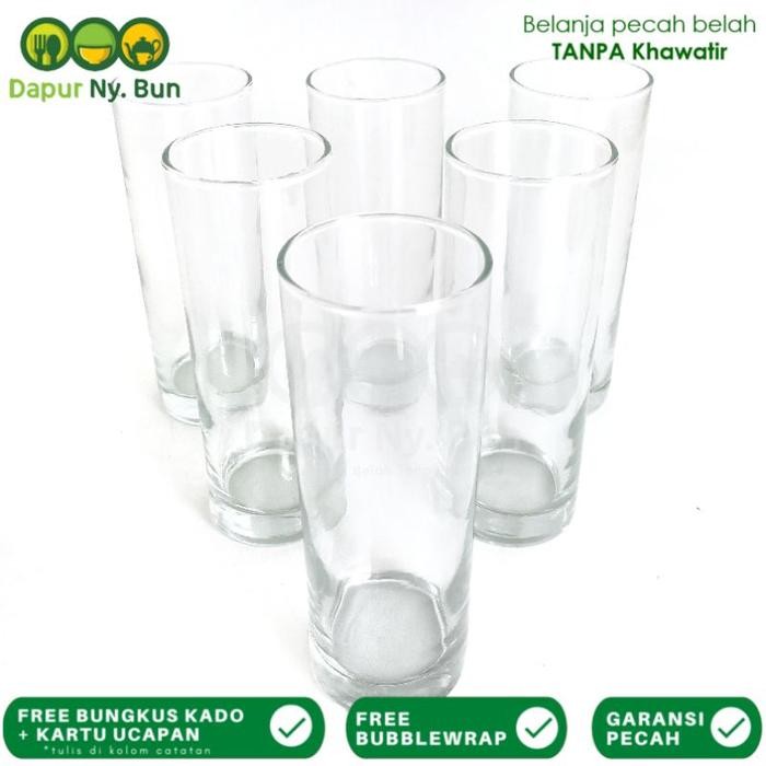 ASLI 6 Pcs Gelas Kaca Tinggi Ukuran 300ml - Gelas Jus READY STOCK