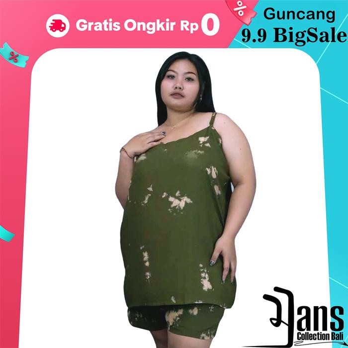 Setelan baju tidur singlet jumbo wanita motif oneset