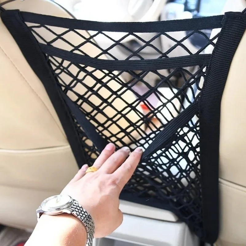 Car Storage Net Bag Between Seats Car Divider Pet Barrier Stretchable Elastic Mesh Bag Organizer Aut