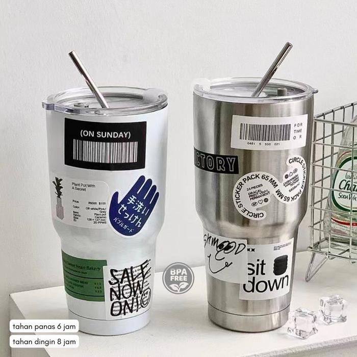 DJJ Tumblr Stainless Steel/900ml Sedotan Cangkir/Boto Minum Kopi Sedotan/Stainless Steel Tumblr