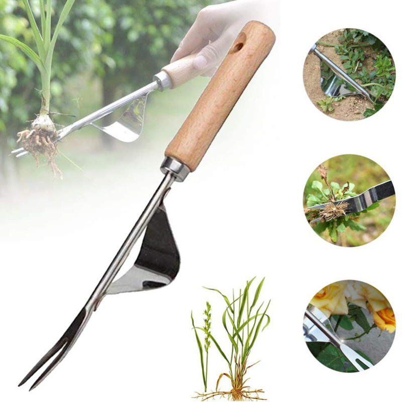 Wood Handle Stainless Steel Garden Weeder Hand Weeding Removal Cutter  Puller Tools Multifunction We