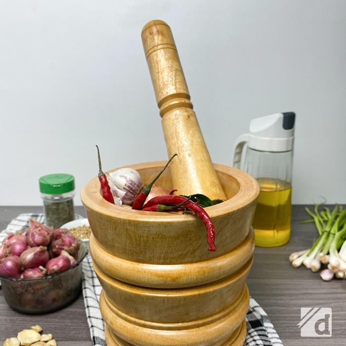 HariPromo- Lumpang / Tumbukan + Alu Kayu Mahoni Grade A Ukuran 16 Cm