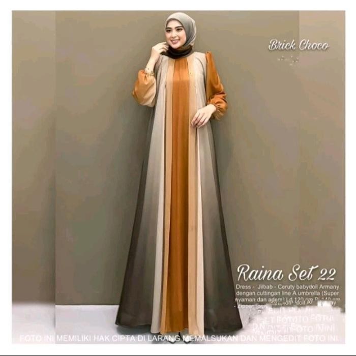 KirimCpT- Raina Set Dress Jilbab Ceruti Polos Cantik Baju Gamis Wanita Muslim Ada Jumbo Fashion