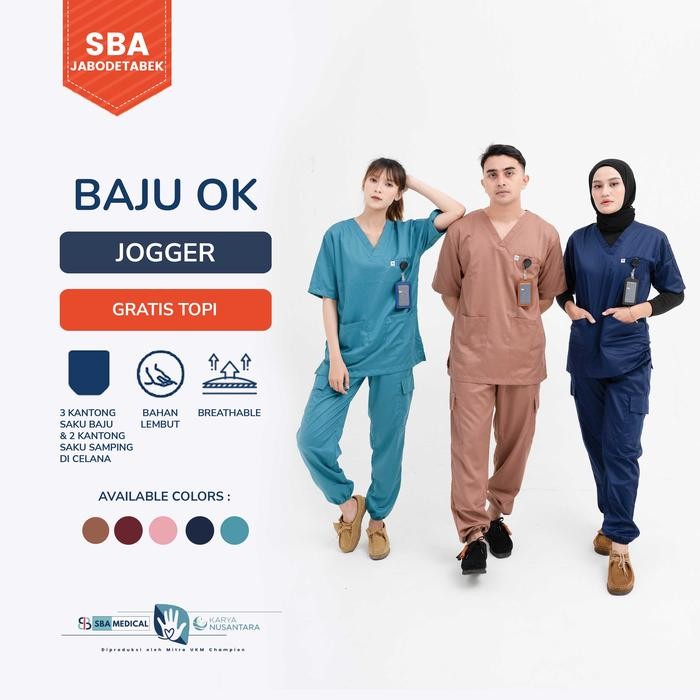 ASLI Baju Ok Jogger Baju Ok Toyobo Baju Jaga Dokter - Scrub Medis Lengan Pendek READY STOCK
