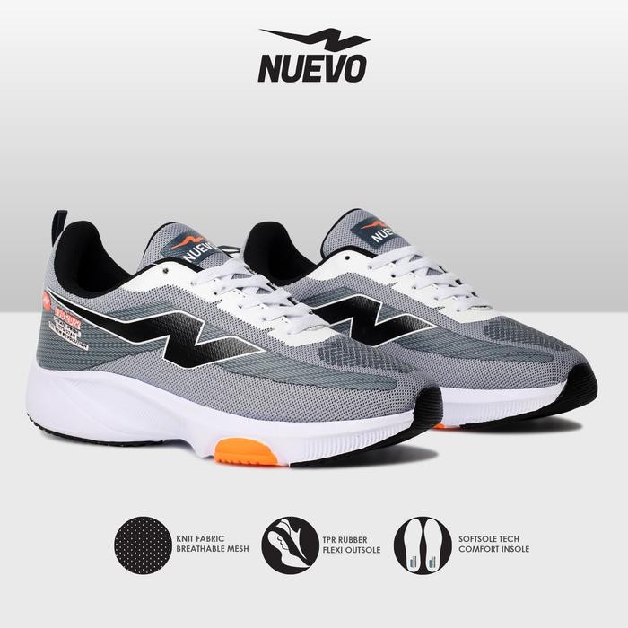 ASLI Sepatu Lari Pria NUEVO EVO 2022 Grey/Oren Sneakers Running Gym READY STOCK