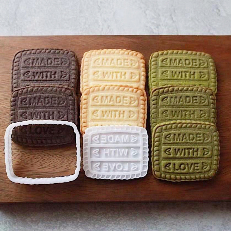 Valentine's Day Cookie Cutters Molds with Good Wish Cookie Word Press Stamp Pastry Tool Biscuit Mold