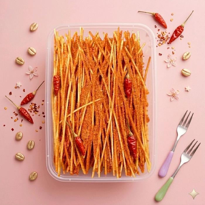 Mie Lidi Super Renyah Bumbu Pedas Gurih Kemasan Box 500Ml Berat 80Gr Cemilan Enak Untuk Snacks Dan